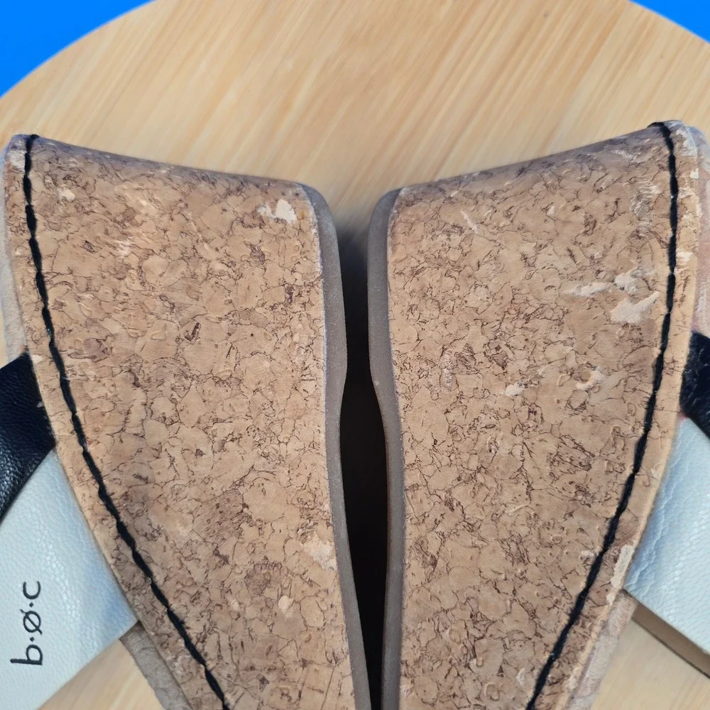 B.O.C. Born Concept Leather Wedge Sandals Black Cream‎ Cork Size 9 C57011